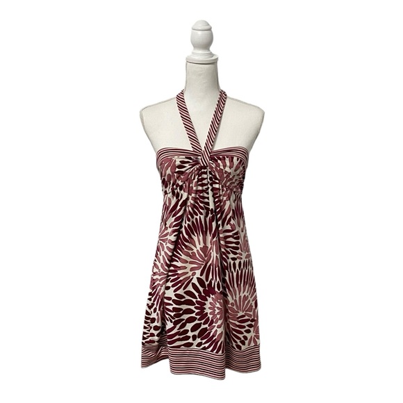 BCBG MaxAzria Tie Halter Mixed Floral Print Stretch Mini Dress Red Small - Picture 1 of 8